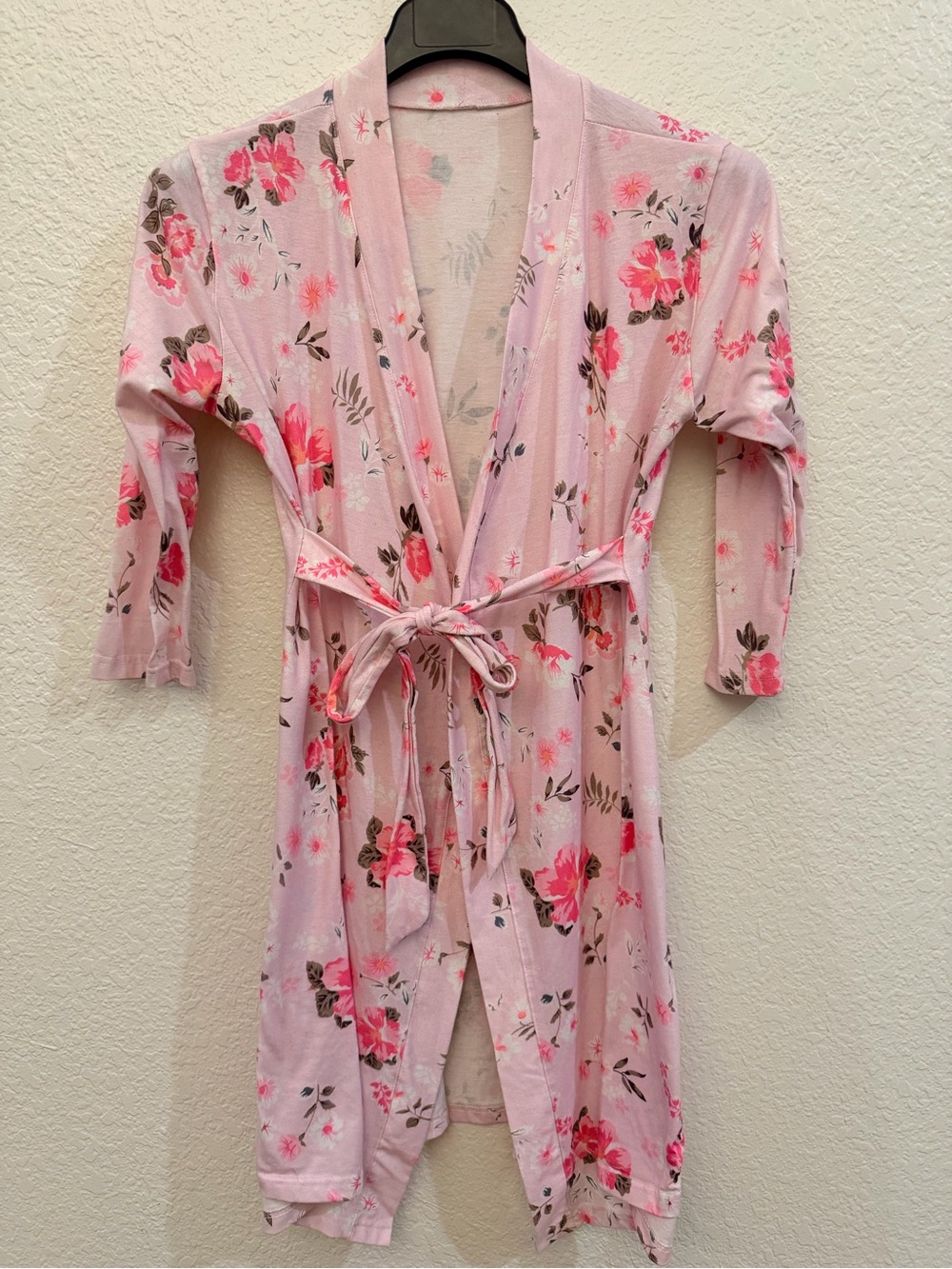 Light Pink Floral Tie-Front Robe for Women
